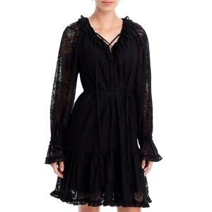 NWT KOBI HALPERIN Senna Long Sleeve Lace Ruffle Tie Waist Lined Dress Size Small